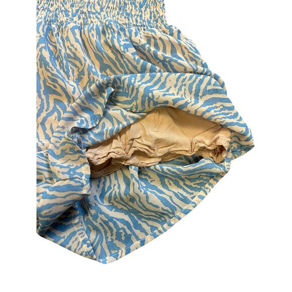 Just U In Blue Zebra Print Romper Medium Long Sleeve Smocked Waist Boho Festival - Picture 8 of 10